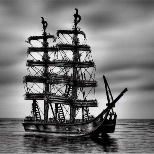Eerie Skeleton Ship on Dark Sea