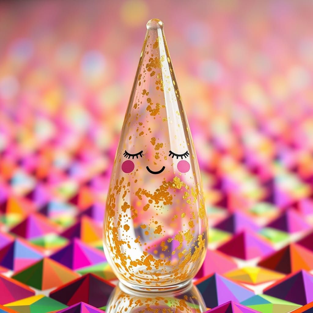 Melting Glass Cone with Smiling Face and Kaleidoscope Colors
