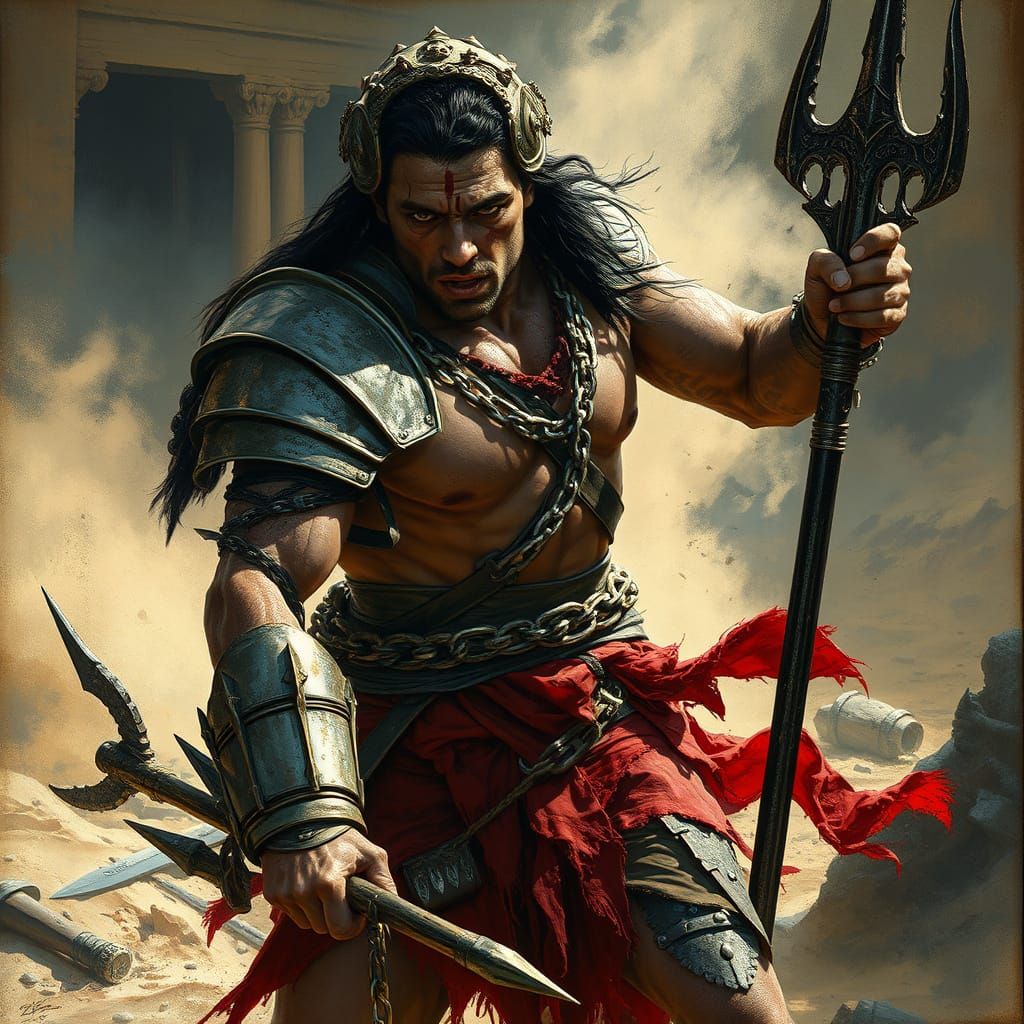 Brutal Gladiator in Arena, Dark Fantasy Art
