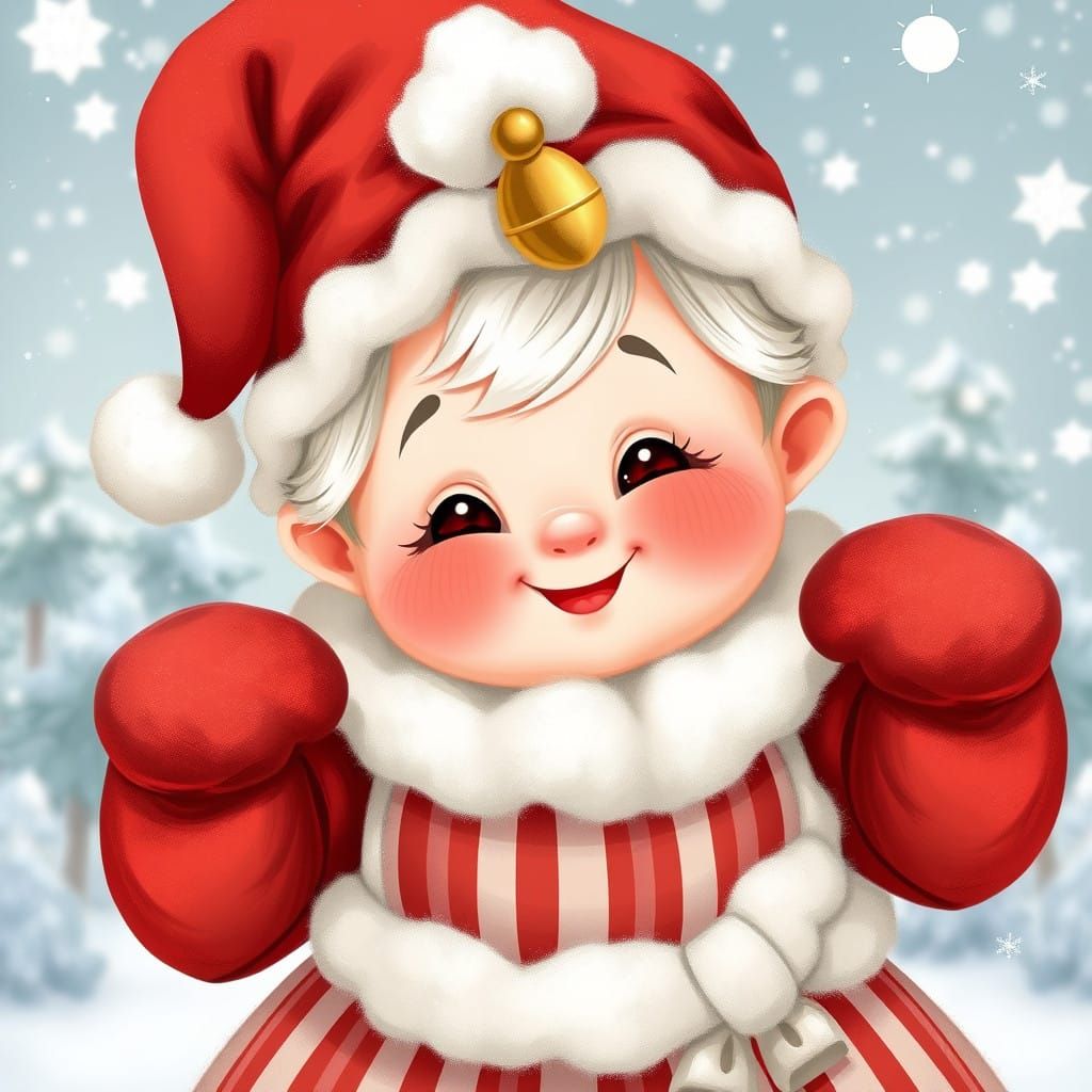 Whimsical Winter Mrs. Claus in a Digital Illustration Style