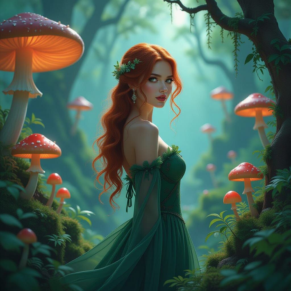 Mushroom Fairy in Mystical Forest Concept Art