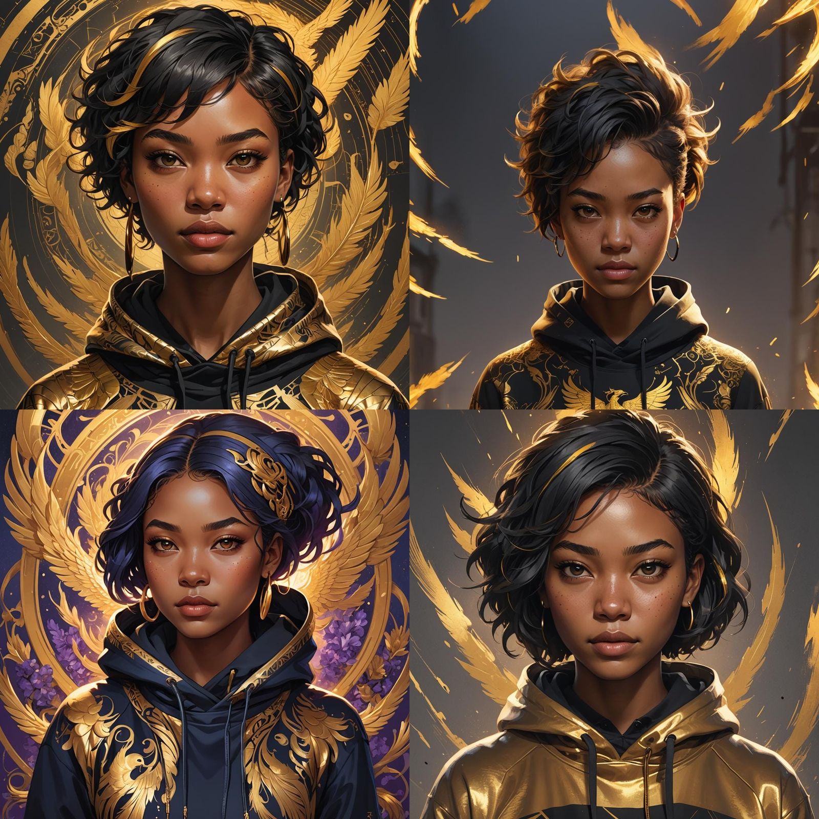 Blasian Girl in Phoenix Hoodie: Hyperdetailed Portrait