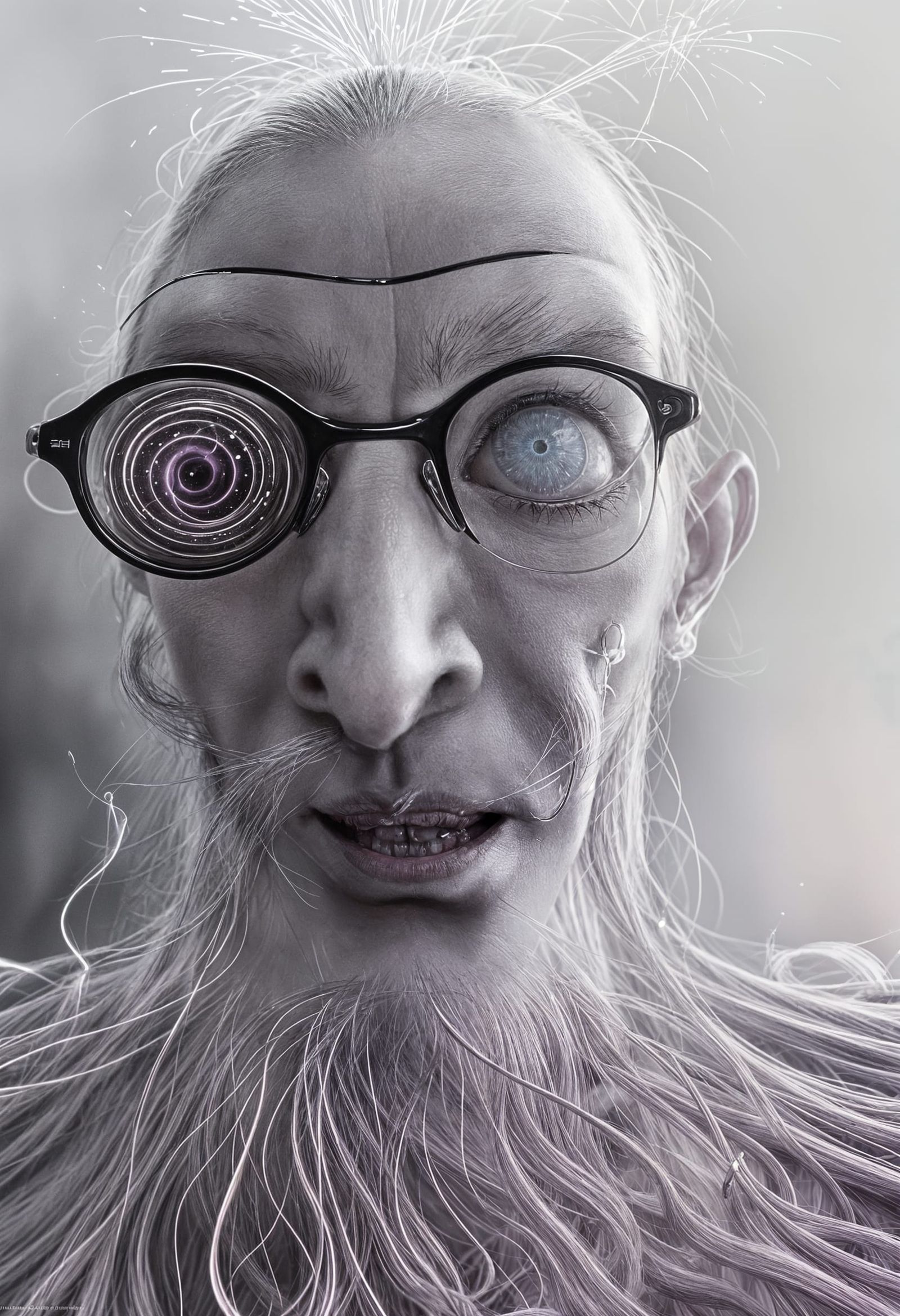 Surreal Purple Ooze with Matchstick Dogs and Fireworks