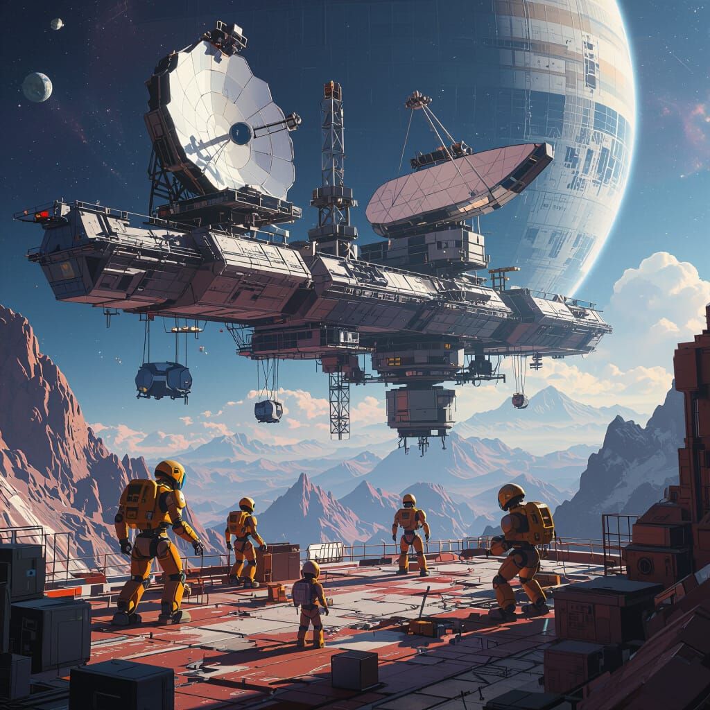 Futuristic Space Station Construction Next to Webb Observato...