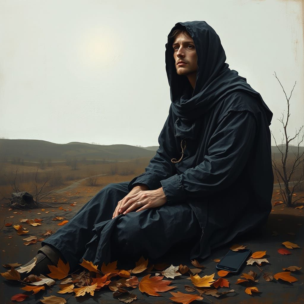 Sorrowful Figure in Autumn Landscape, Abstract Expressionism