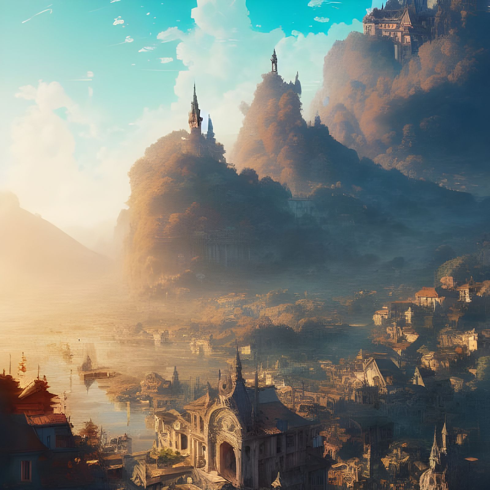 Renaissance Coastal City: Detailed Digital Illustration