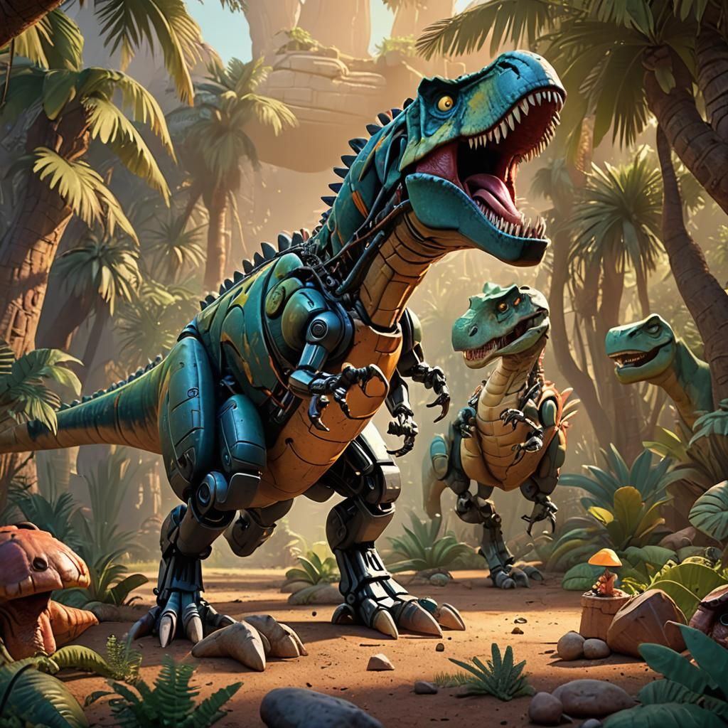 Robot in the Age of Dinosaurs: Pixar-Style 3D Art