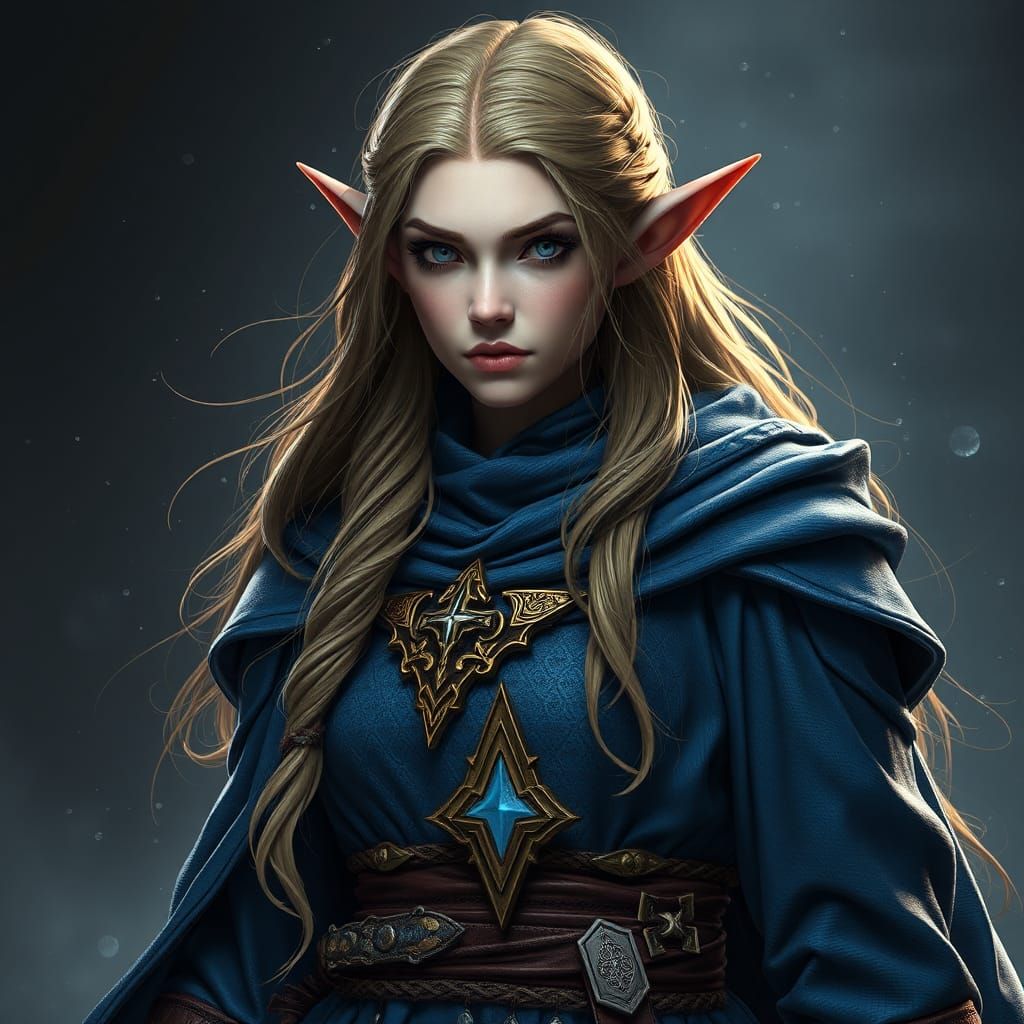 High-Elf Female Cleric in Detailed Matte Painting
