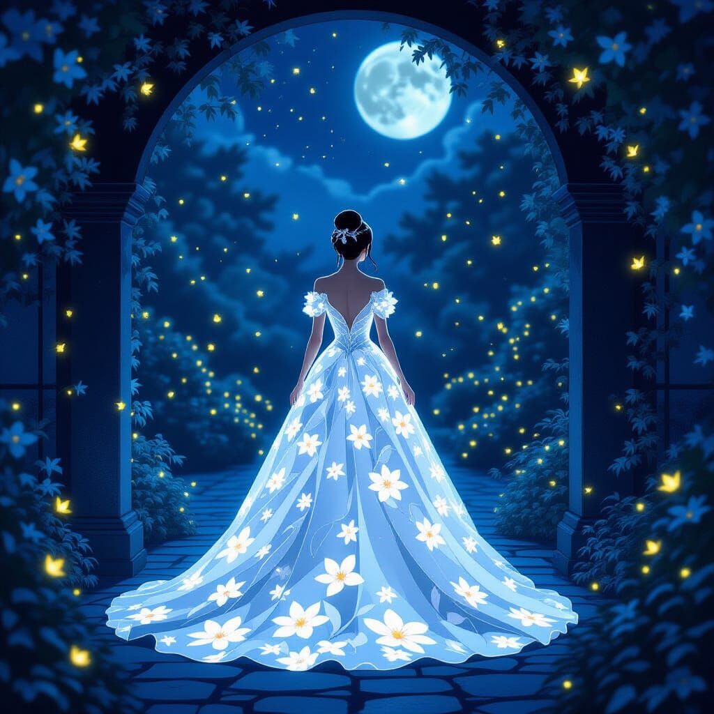 Moonlit Princess in Jasmine Gown, Cinematic Style