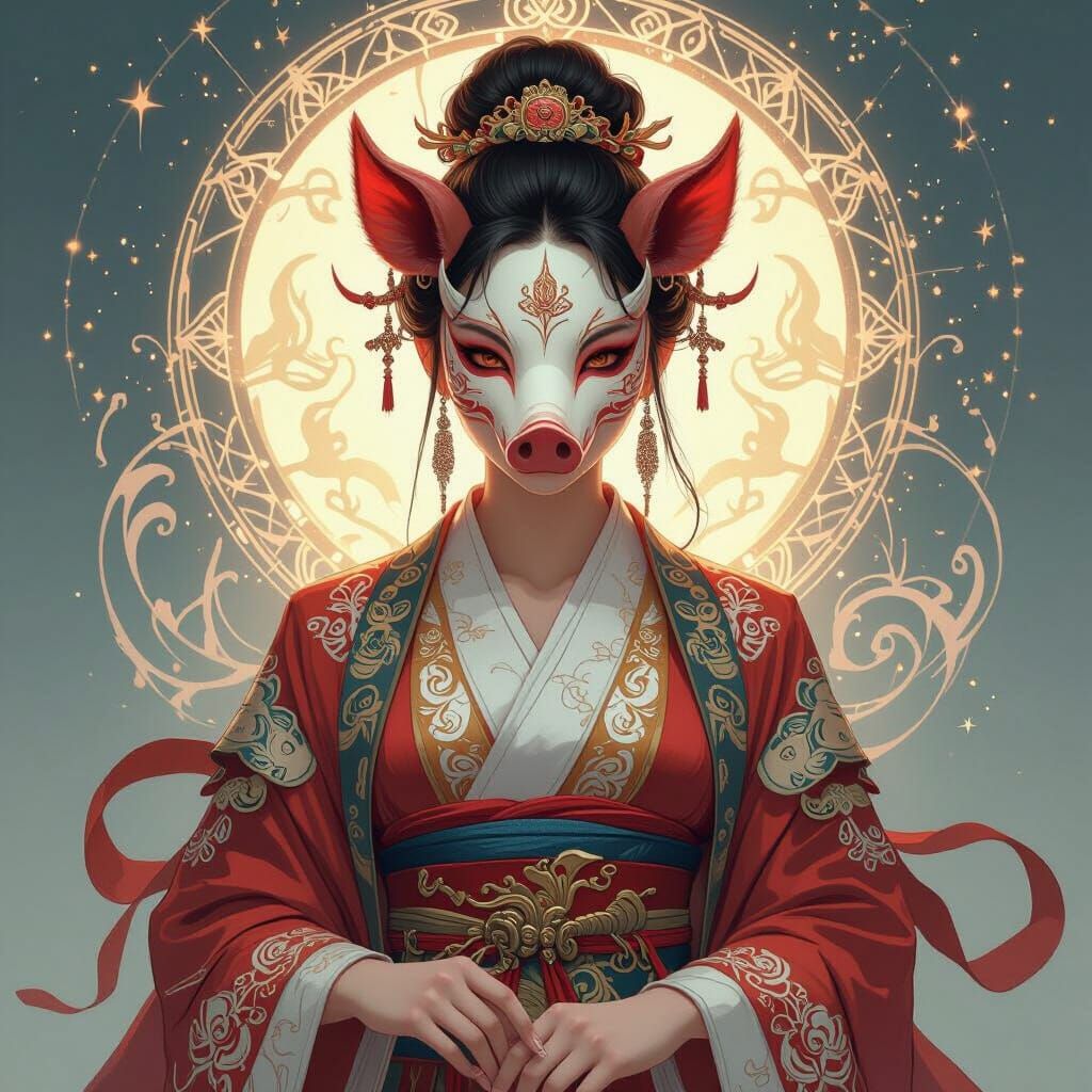Boar Masked Goddess in Fantasy Style
