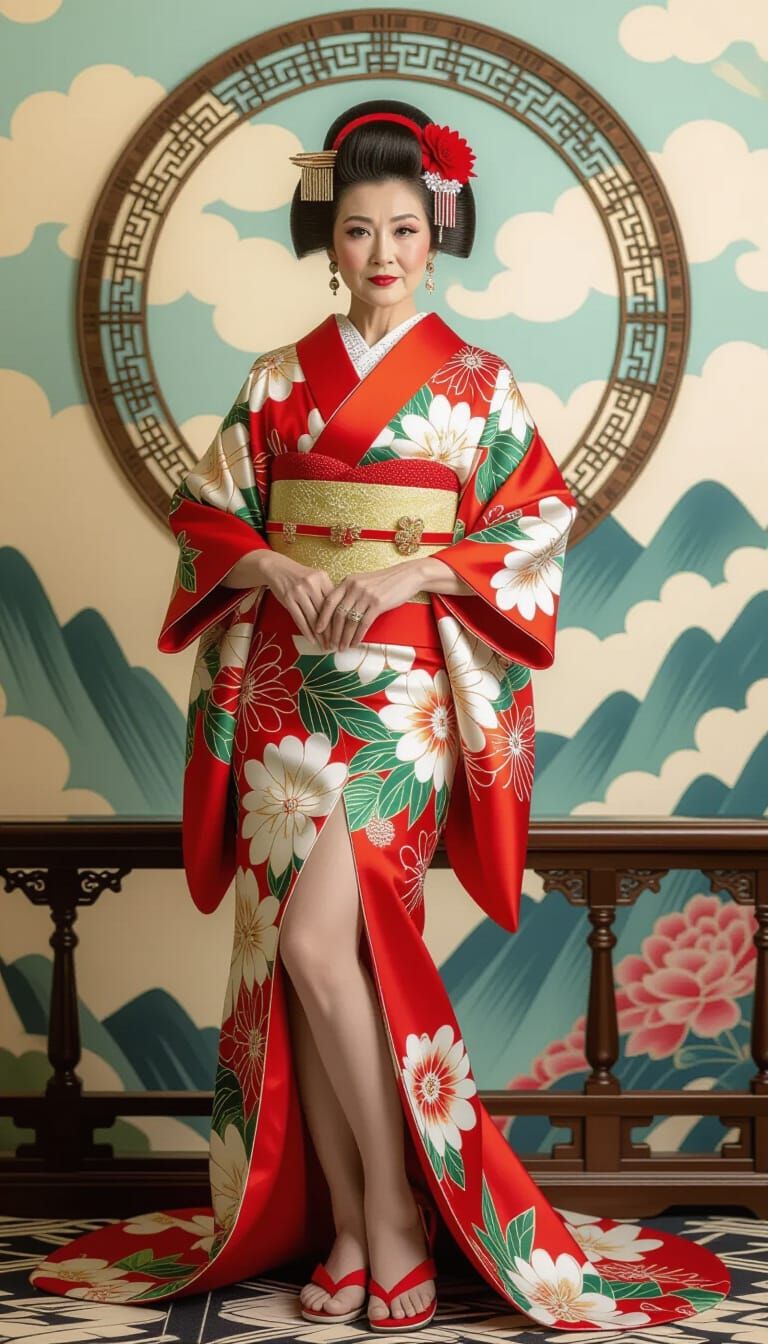 Elegant Japanese Lady in Haute Couture, Photorealistic Style