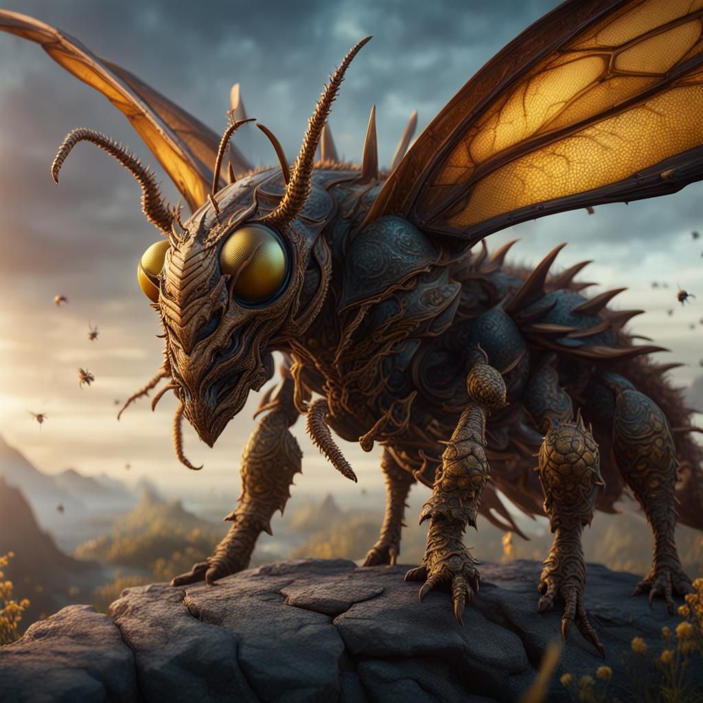 Fantastical Dragon Bee in Detailed Matte Painting