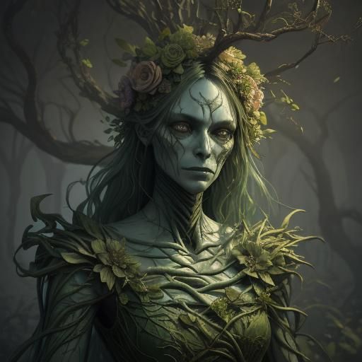 Vine Figure Manipulating Environment in Oil Painting Style