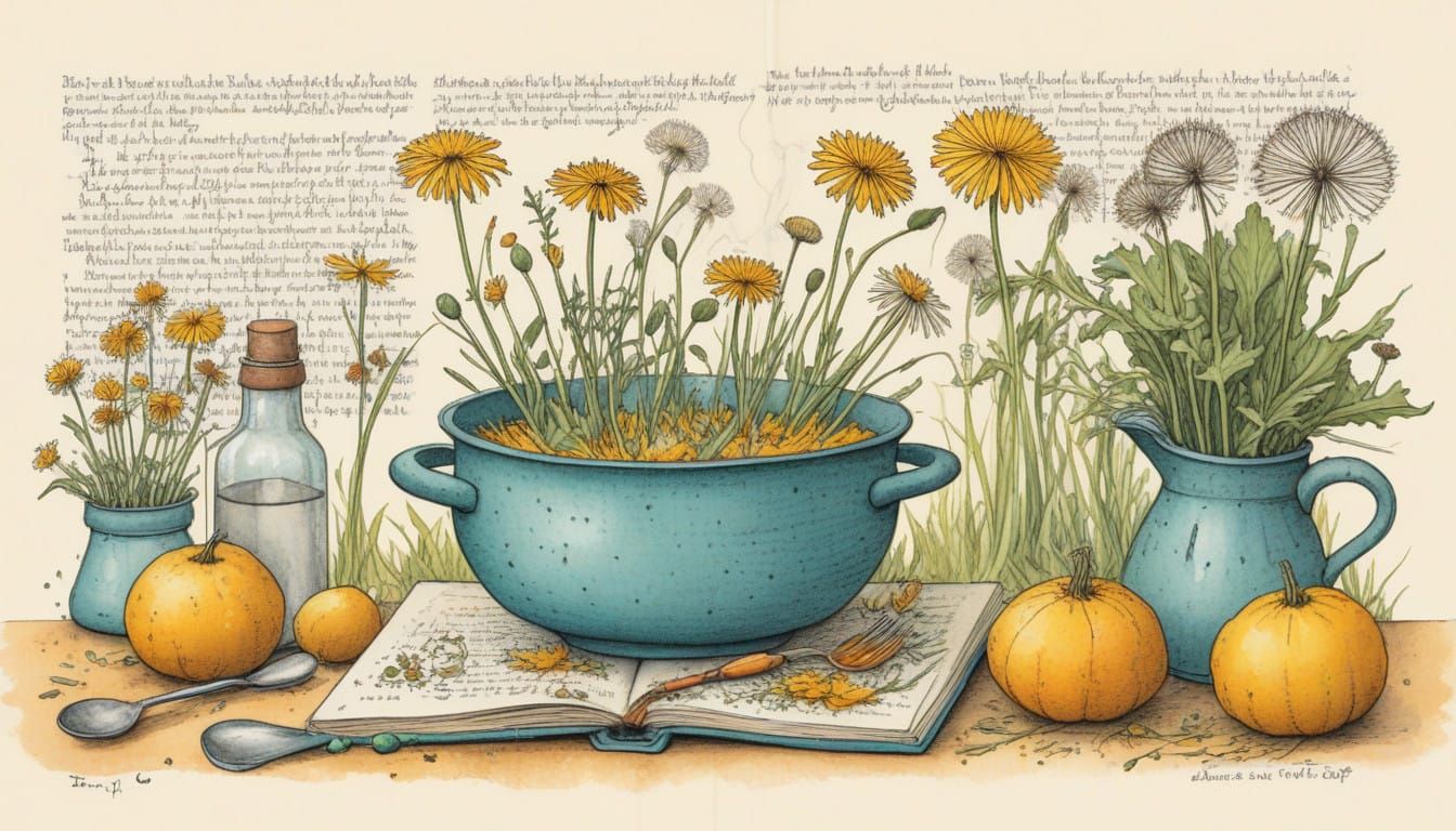 Whimsical Dandelion Illustration in Colorful Cartoon Style