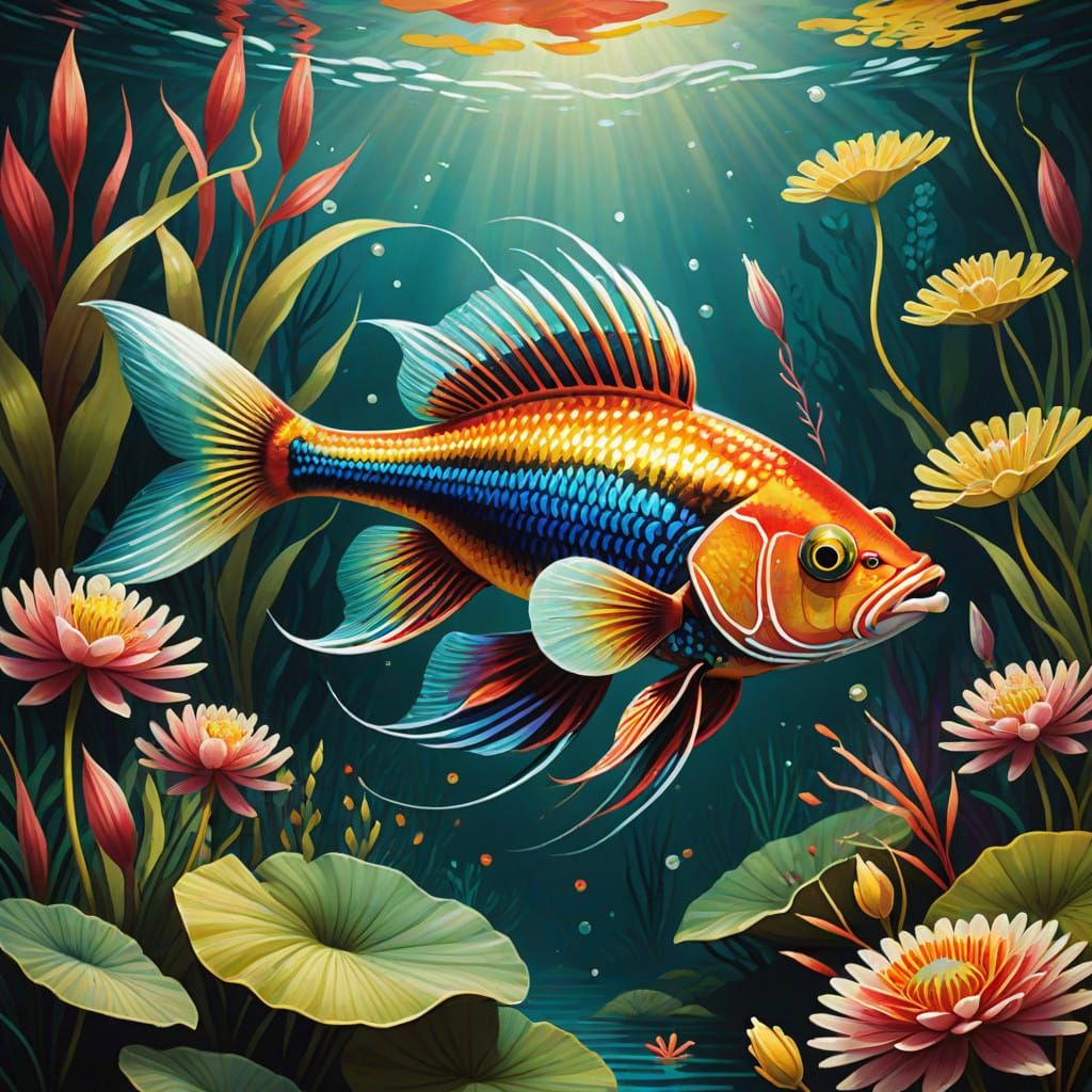 Ethereal Amazonian Scene: Candiru Fish in Vibrant Tropical W...