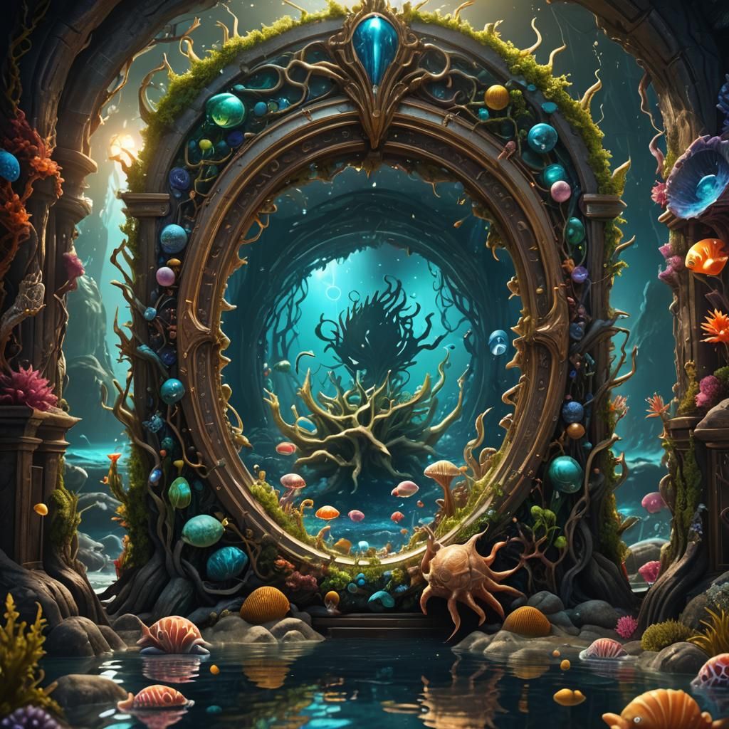 Enchanted Underworld Portal with Magic Sea Creatures