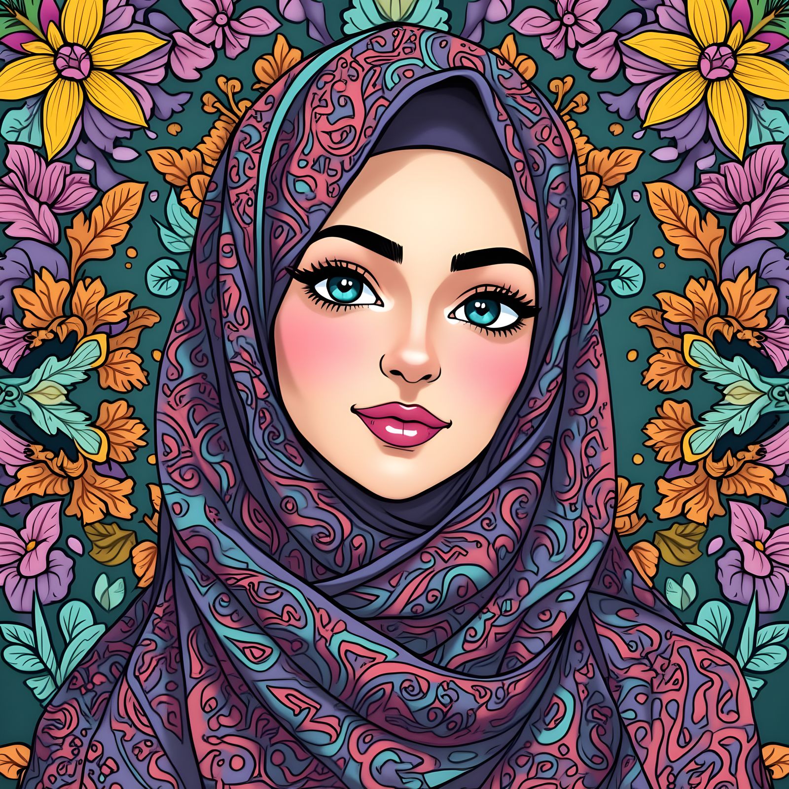 Elegant Hijab Woman in Vibrant Mandalas