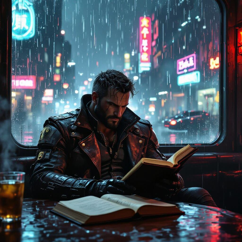 Bounty Hunter in Neon Cyberpunk Cantina