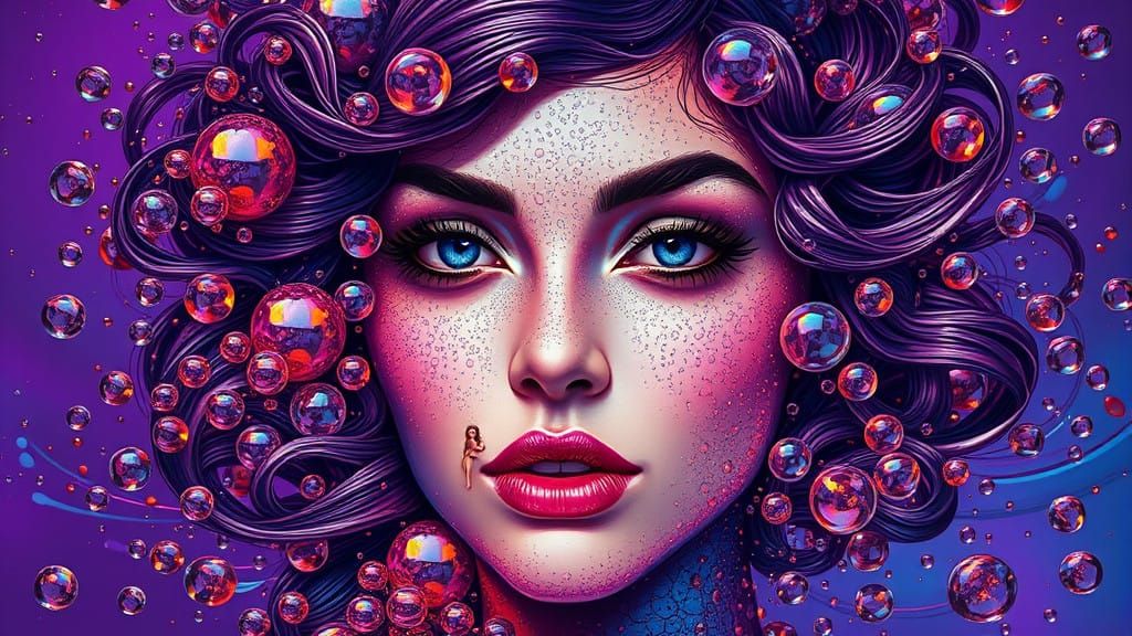 Surrealist Dreamscapes with Iridescent Bubbles and Feminine ...