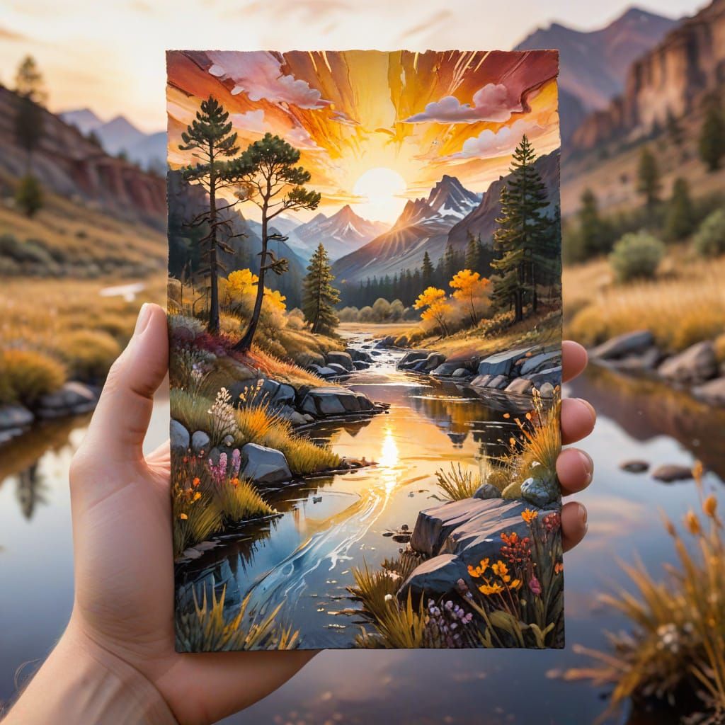 Hand Holding Landscape in Liquid Watercolors