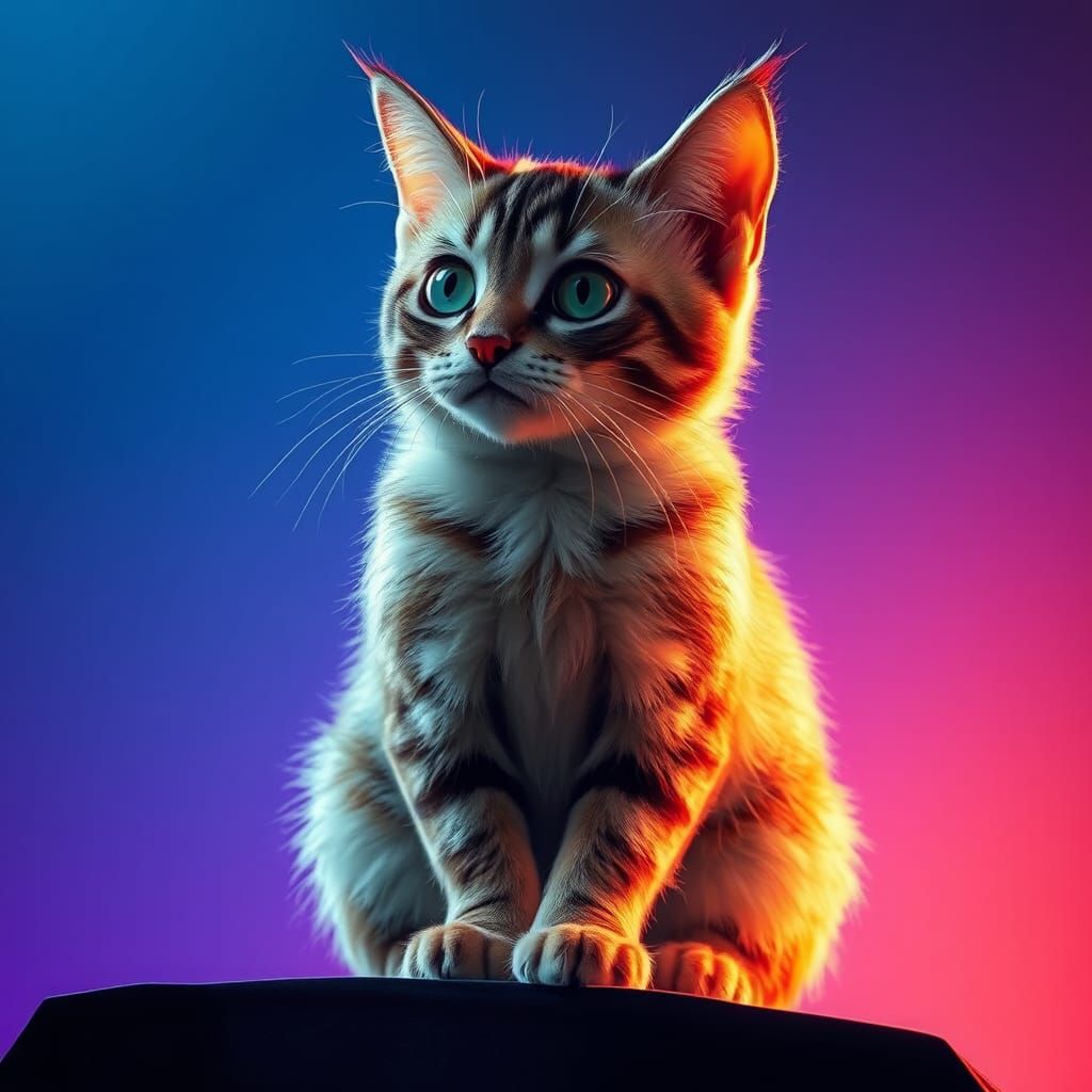 Inquisitive Cat Balances on Paradox in Photorealistic Detail