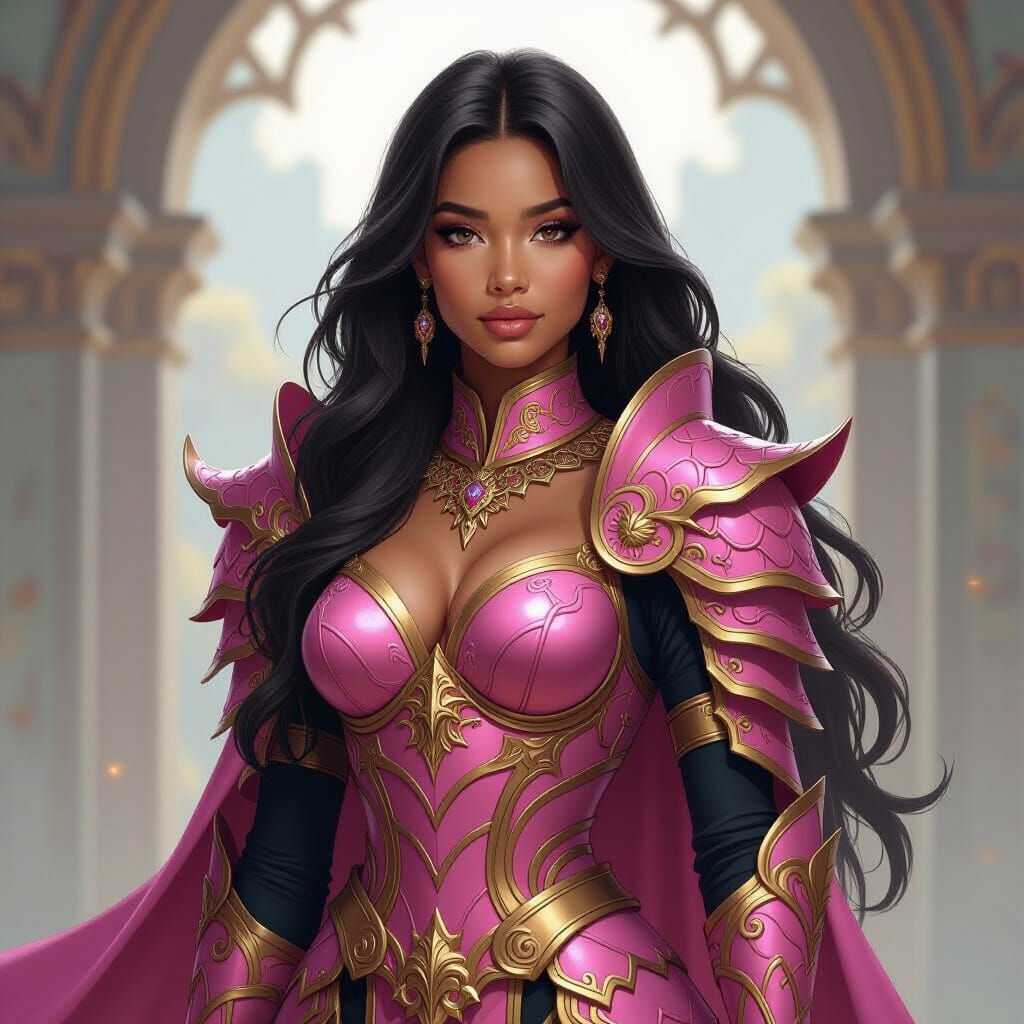 African American Girl in Pink and Gold Dragon Armor