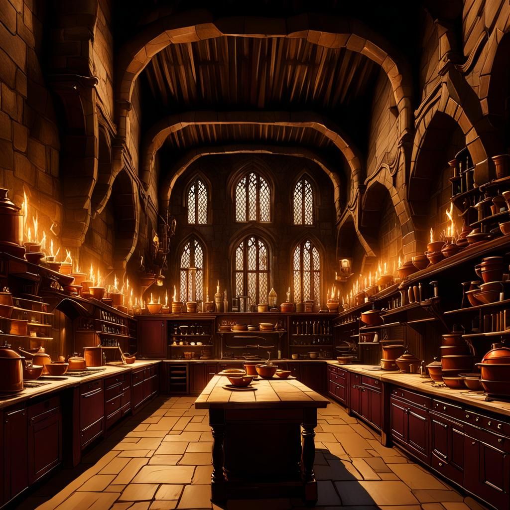 Gryffindor's Enormous Kitchen at Night