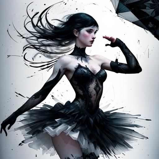 Ballerina Dancing in the Rain, Watercolor Illustration