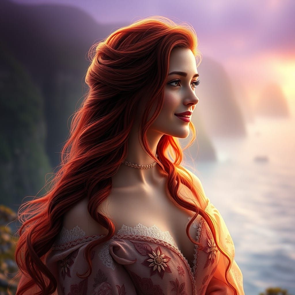 Surreal Portrait of a Serene Woman in a Floral Gown