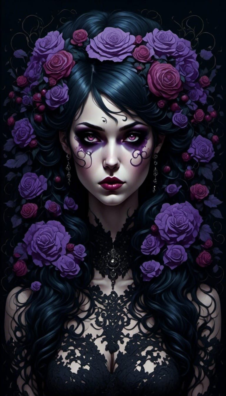 Gothic Horror Nightmare with Violet Flowers
