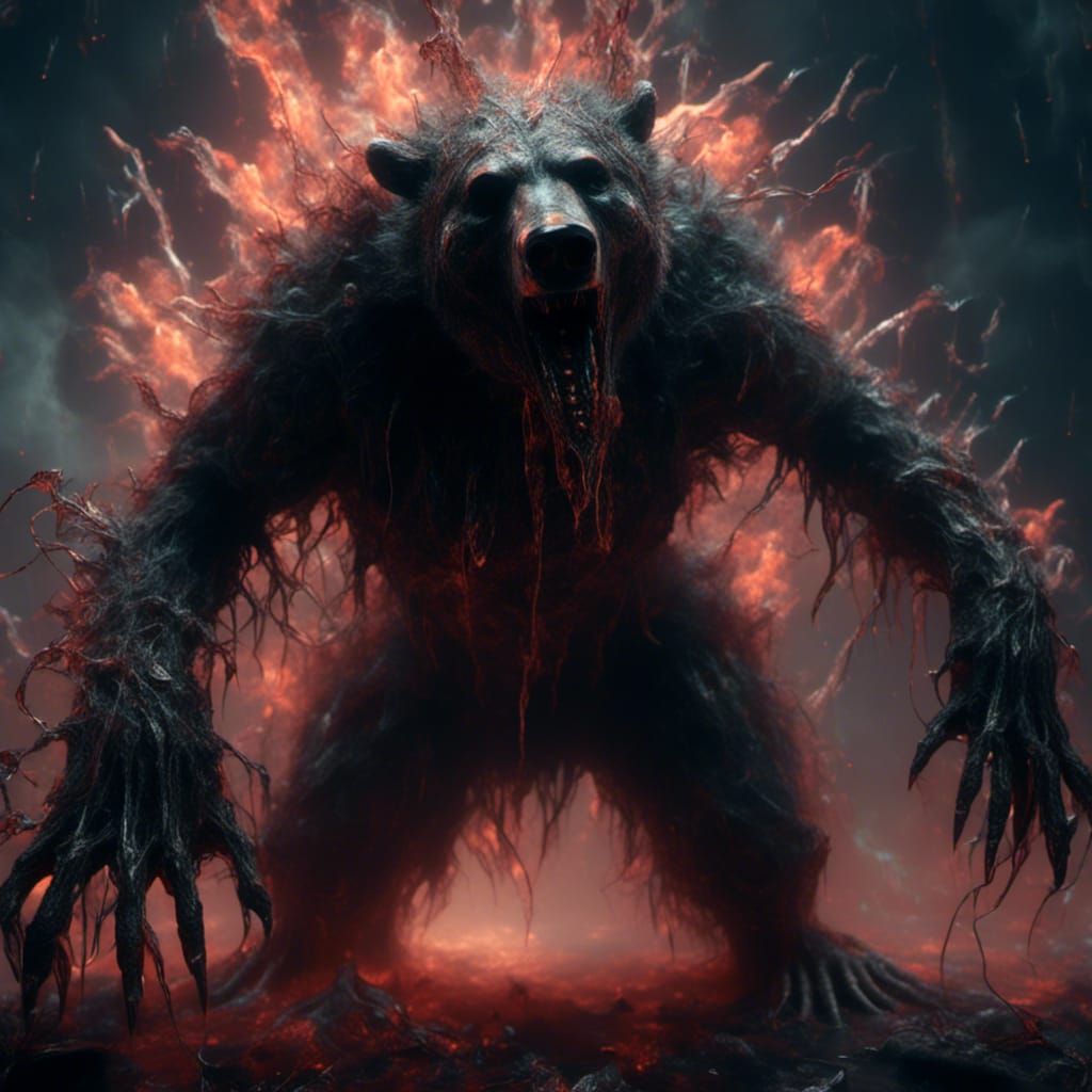 Cursed Undead Bear Ghoul in Macabre Surrealist Art