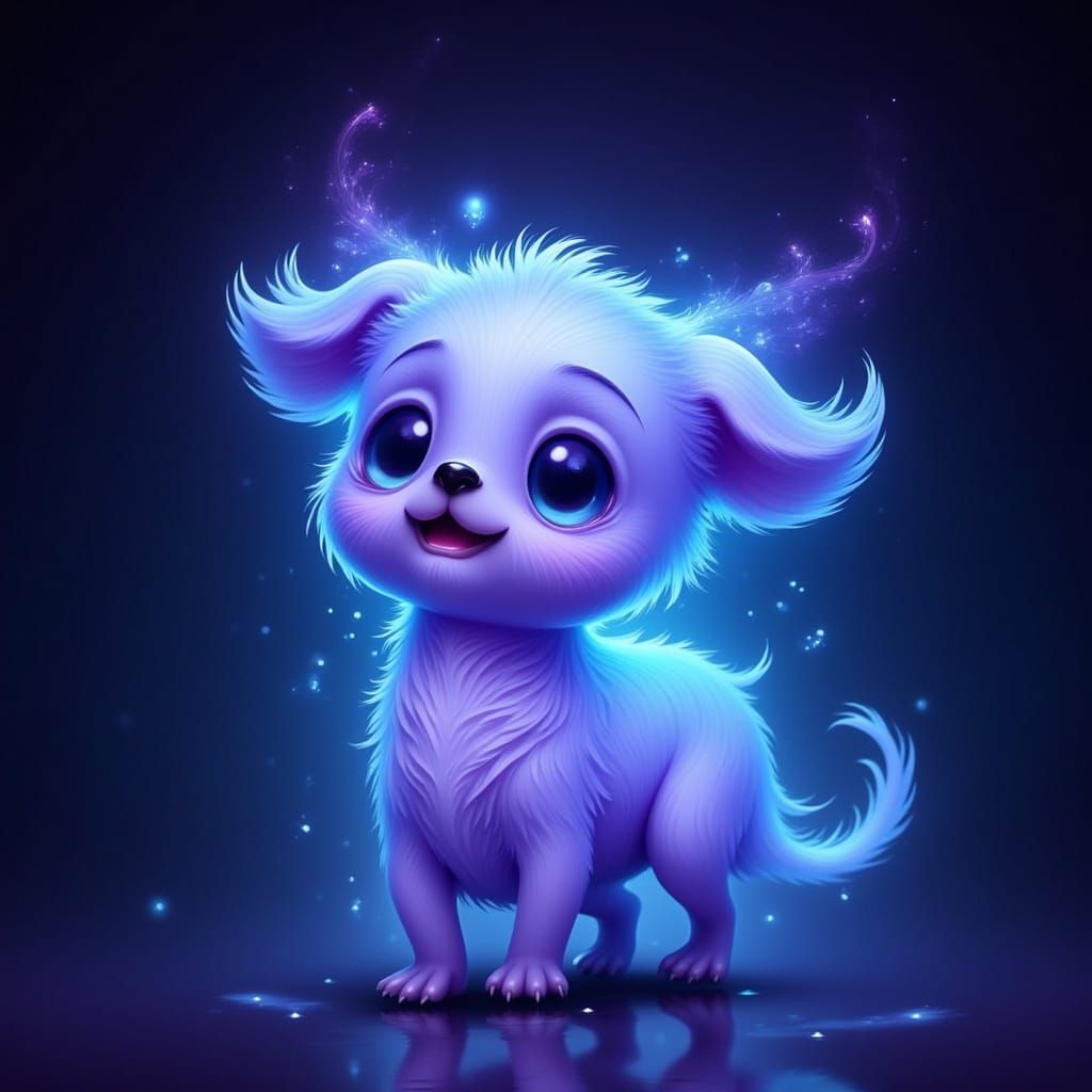 Glowing Puppy Wisp in Whimsical Fantasy Art Style