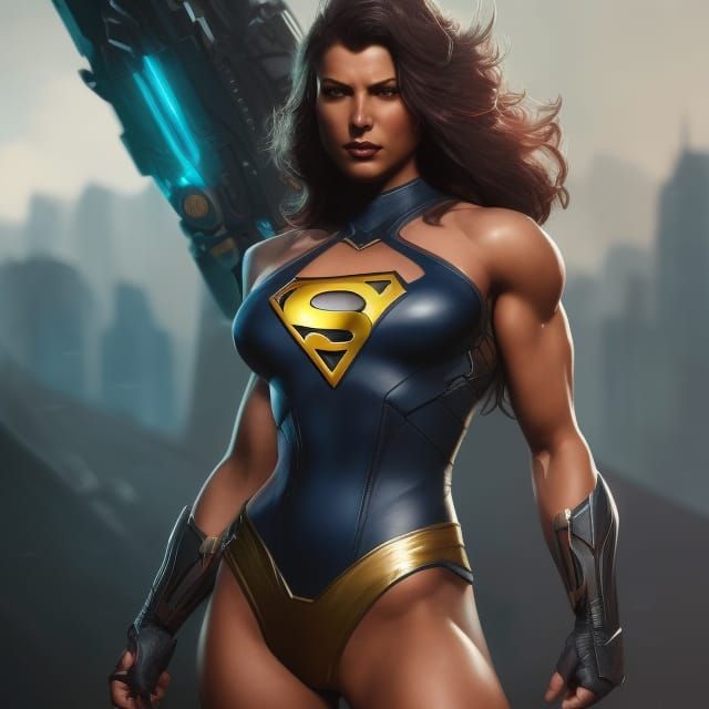 Voluptuous Superhero Girl in Dark Sci-Fi Style