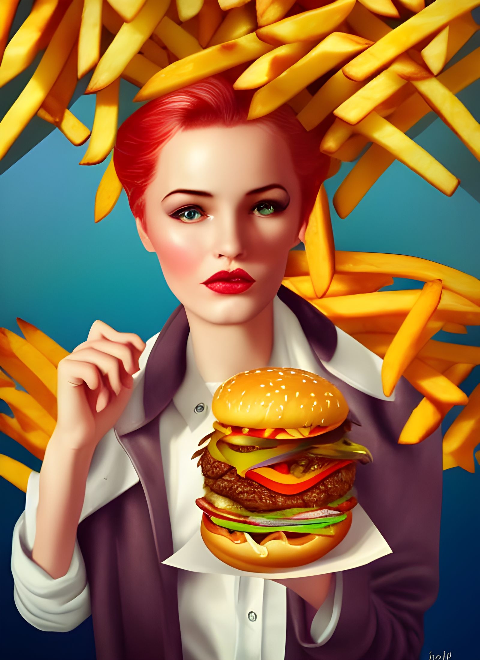Hamburger and Fries Portrait in Dittmann Style