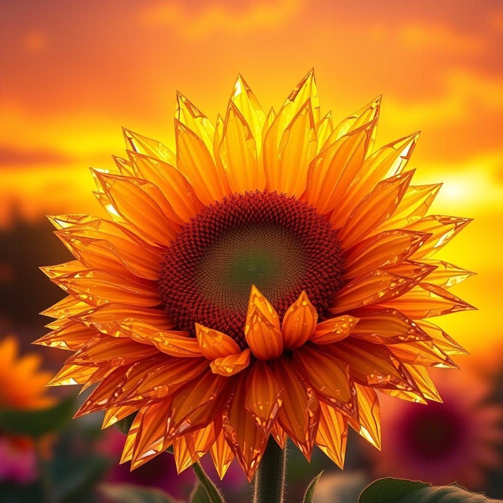 Vibrant Sunflowers in Golden Sunset Landscape