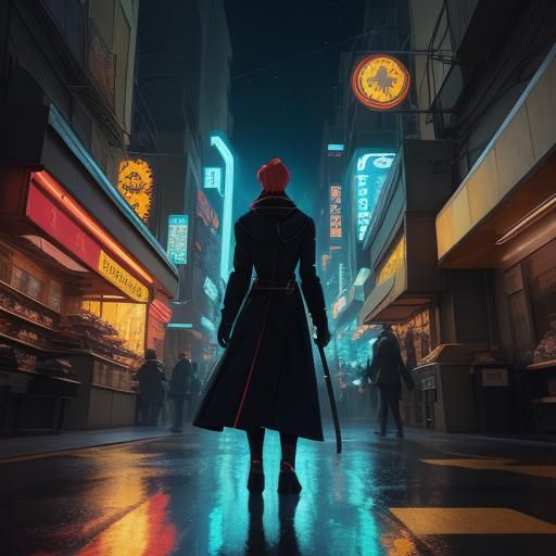 Coruscant Woman in Cityscape: Cel-Shaded Anime Style