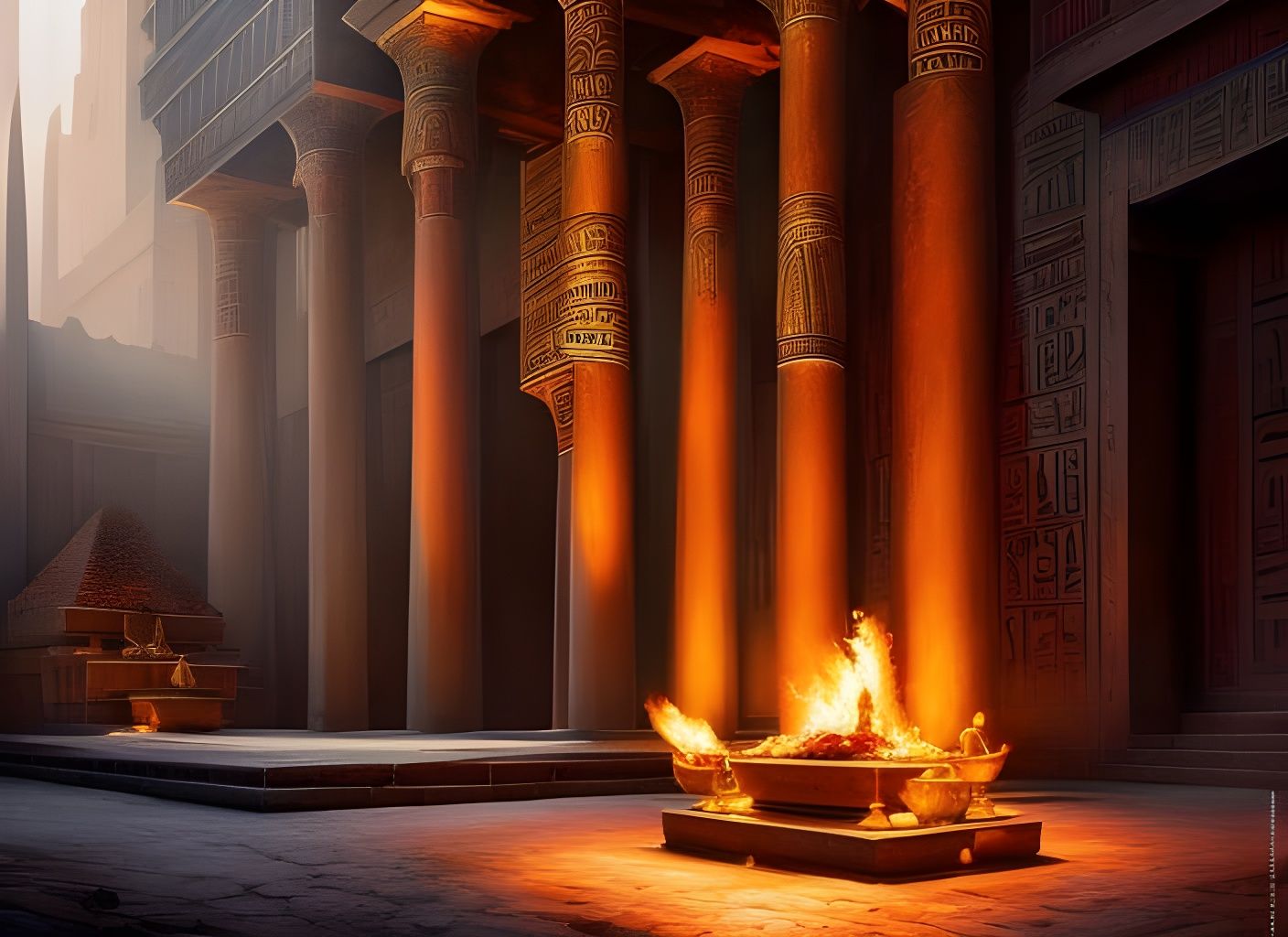 Epic Ancient Egypt Courtyard with Pyramids