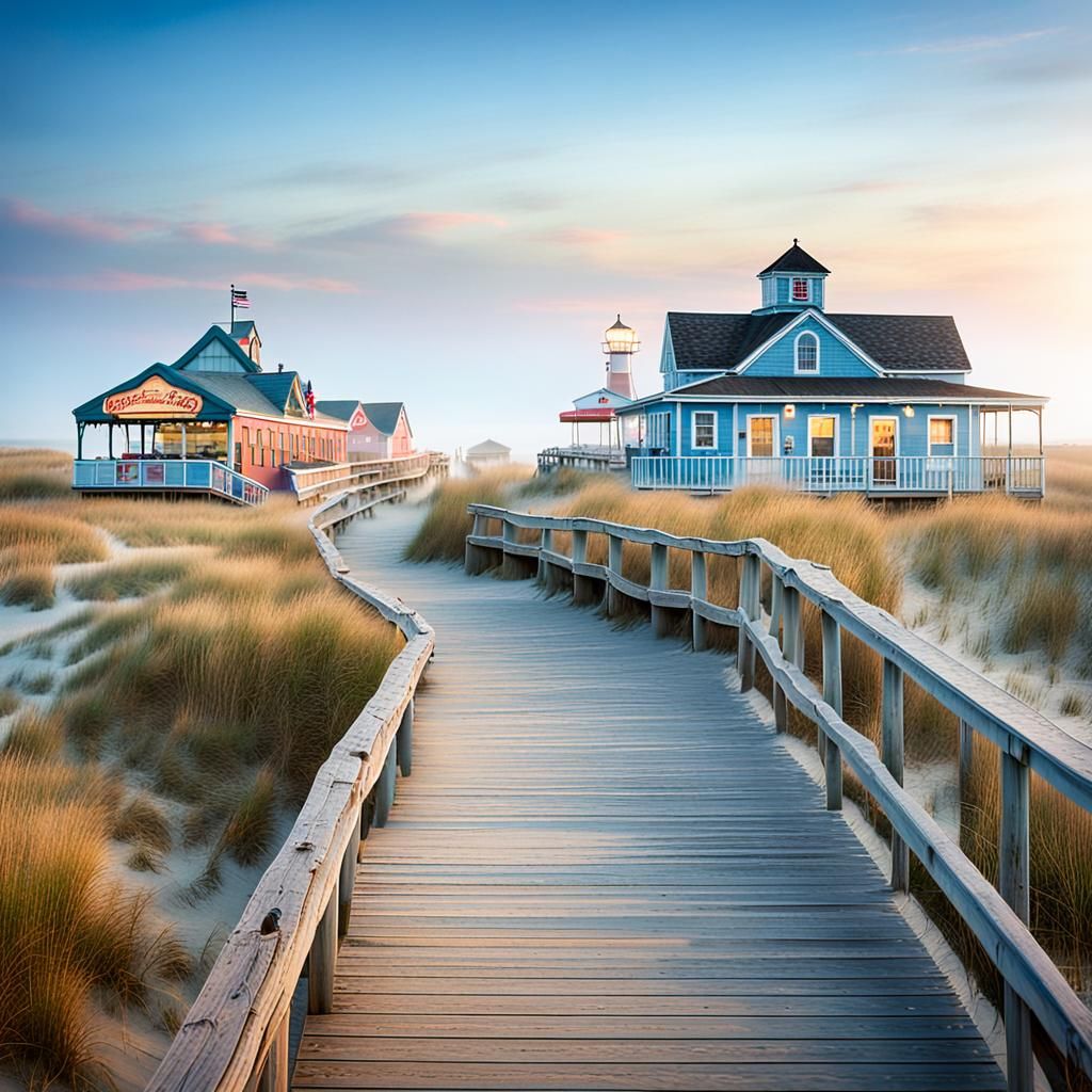 Sandwich Boardwalk at Dawn in Impressionist Style