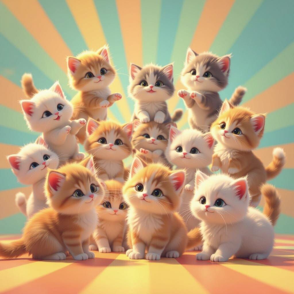 Dozens of Adorable Fluffy Kittens in Pixar Style Animation
