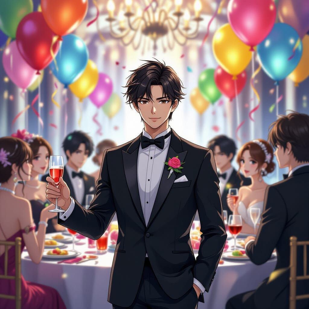 Handsome Anime Man Hosts Lavish Party