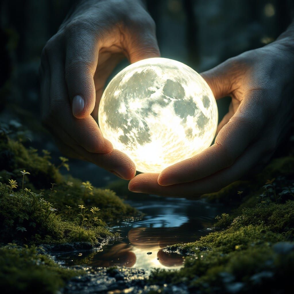Magical Moon Placement in Forest, Hyperrealistic Digital Art