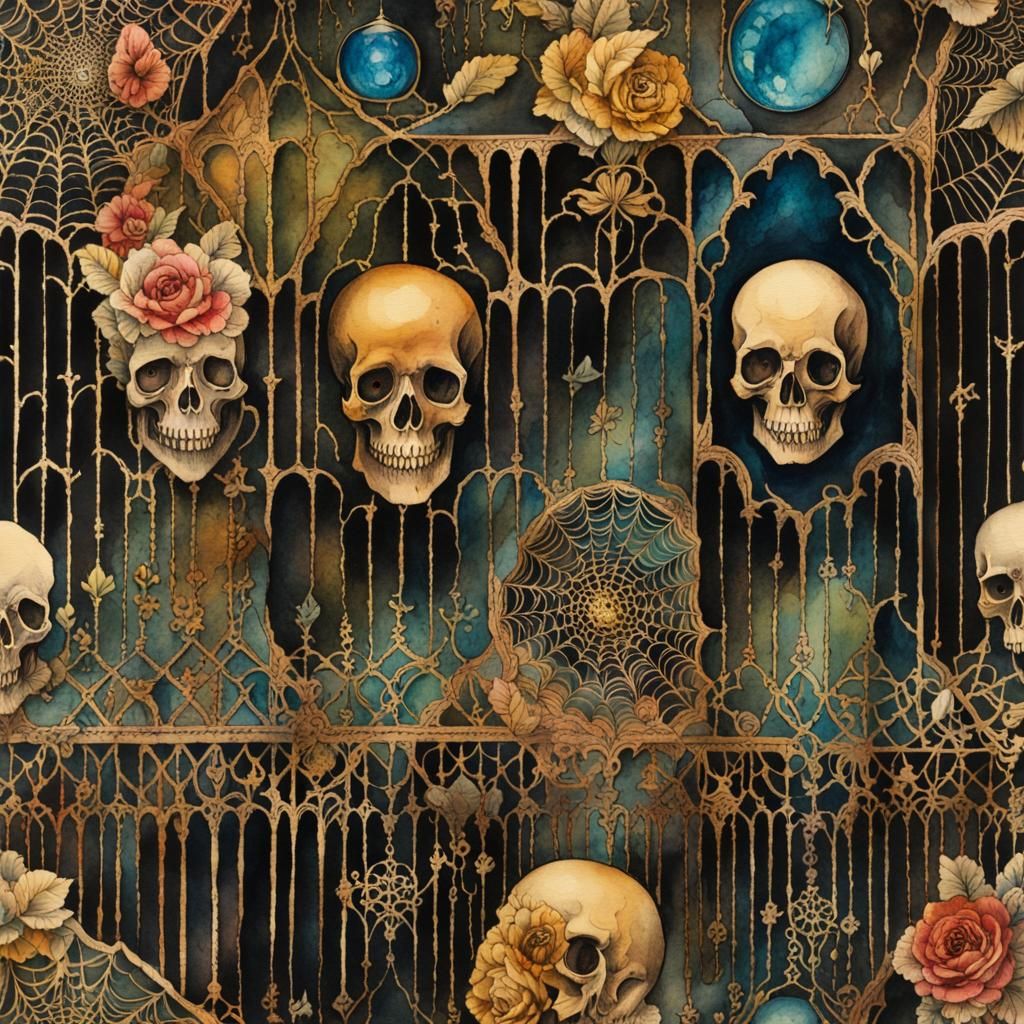 Macabre Catacombs: Vintage Watercolor Horror Scene