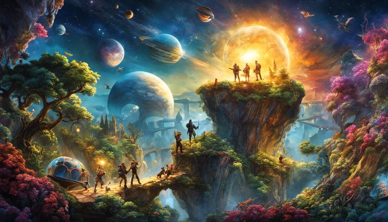 Cosmic Bridge Built by Interconnected Beings in Graffiti Art