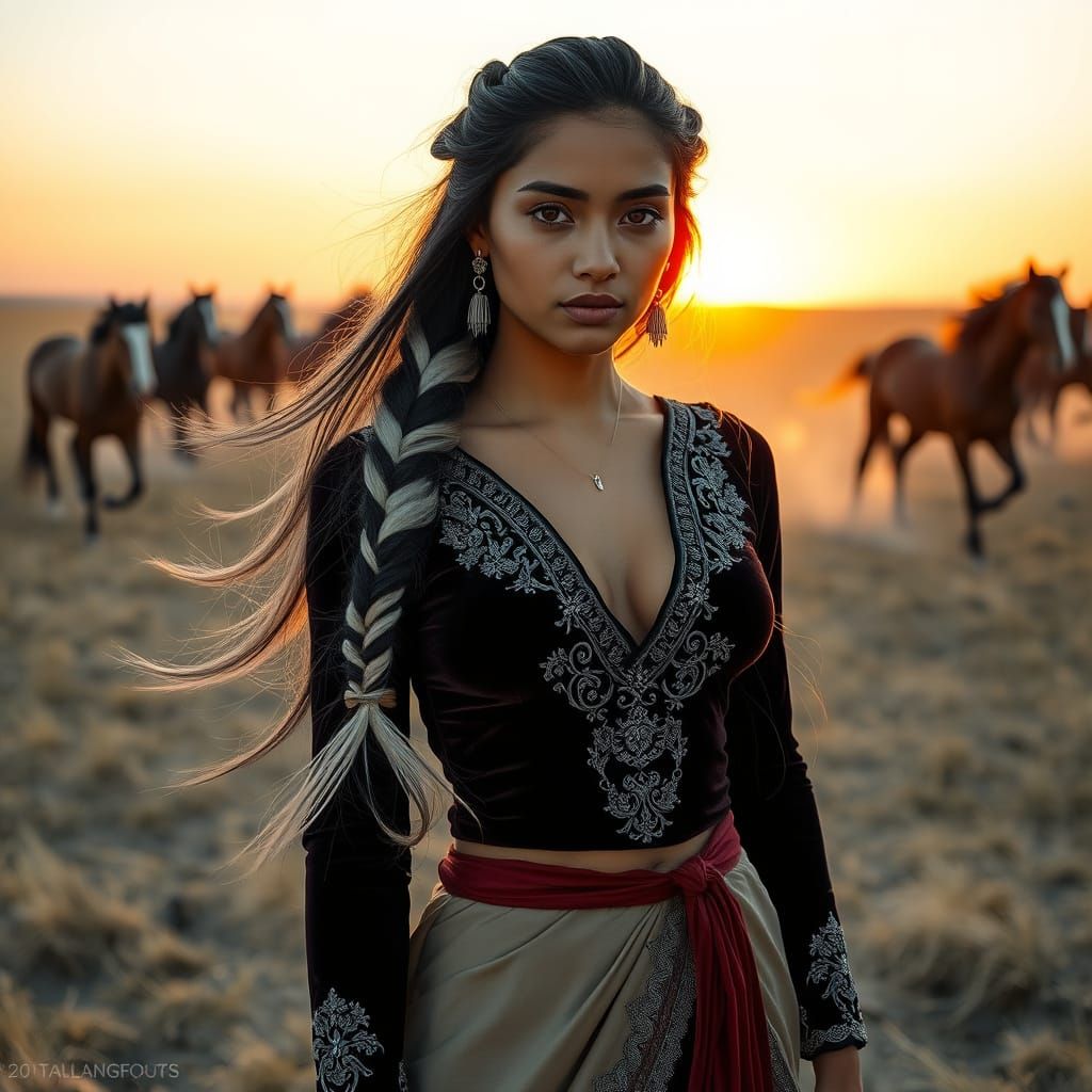 Cuban Woman in Kazakh Dress, Fantasy Realism