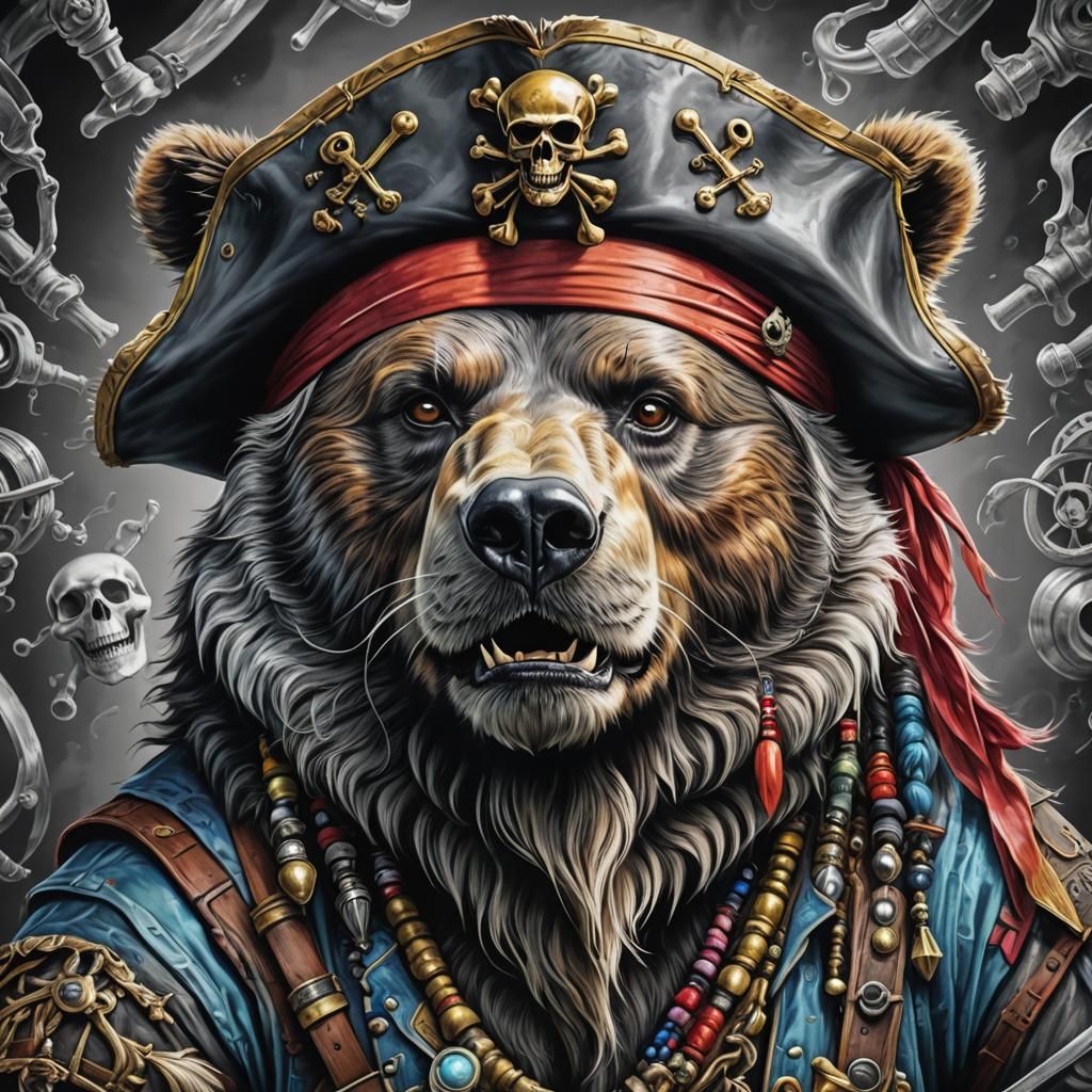 Pirate Bear Portrait in Hyper3d Optical Illusion