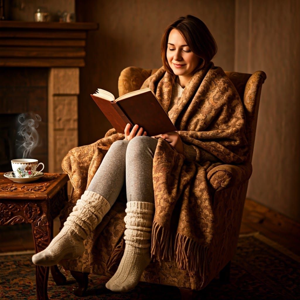 Woman Reading by Candlelight in Impressionist Style