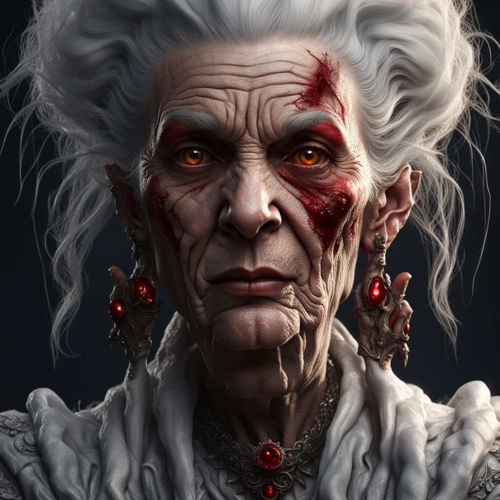 Evil Woman with Wrinkled Skin: A Detailed Matte Painting