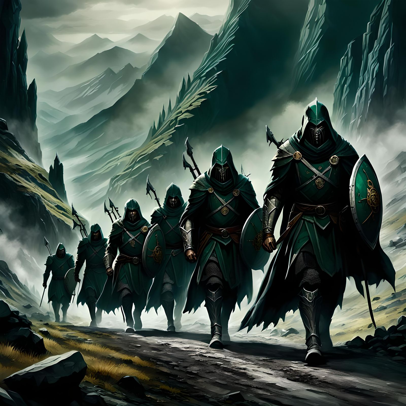 Evil Soldiers Marching Through Mountain Pass
