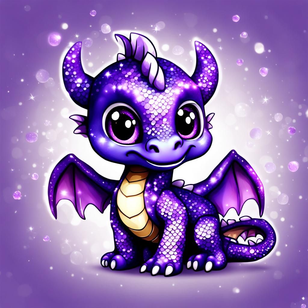 Cute Chibi Purple Dragon with Glittering Scales