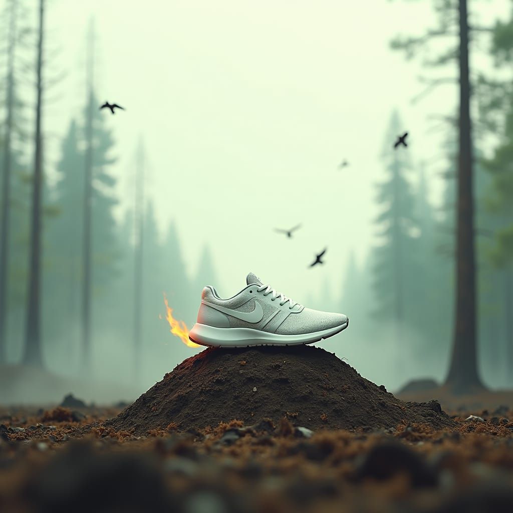Surreal Nike Shoe Amidst Forest Fire